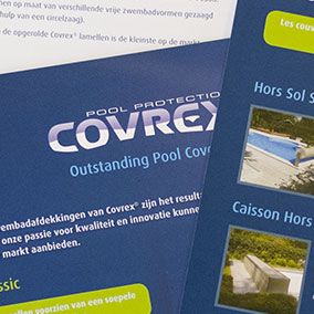 Covrex® Pool Protection is a belgian pool cover maker  whose products are sold worldwide. In 2013, we improved their branding through many printed documents. Here's a small selection.