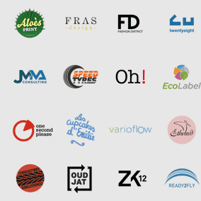 Sélection de logotypes réalisés entre 2010 et 2014 pour les sociétés Aloès Print, FRAS Design, Getexco, TwentyEight, JMMA Consulting, SPEEDTYRES, LPW Corporate, et d'autres...